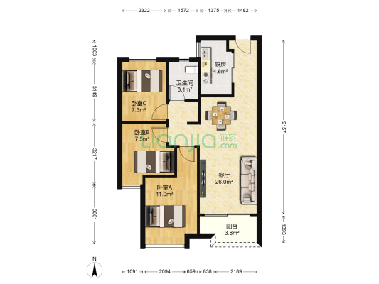 吾悦公馆 3室1厅1卫 78平方