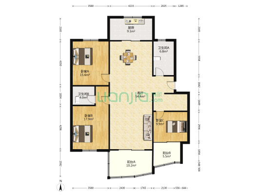 永隆公寓 3室1厅2卫 144平方