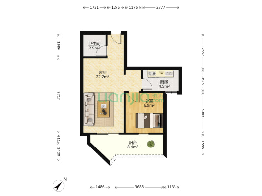 东顺苑 1室1厅1卫 55平方