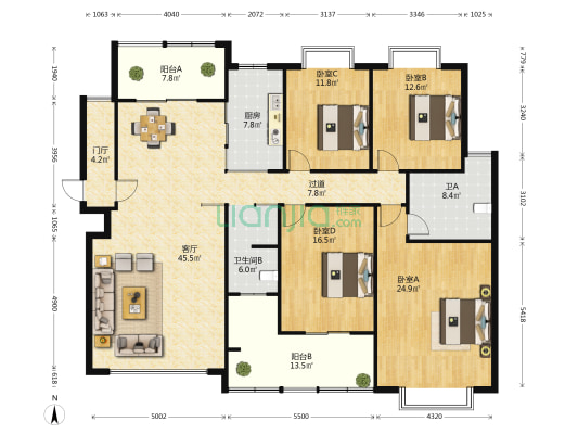 鑫龙小区 4室1厅2卫 186平方