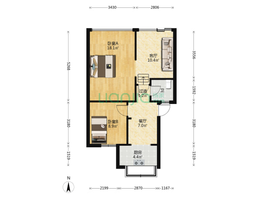新迎小区东区 2室2厅1卫 67平方