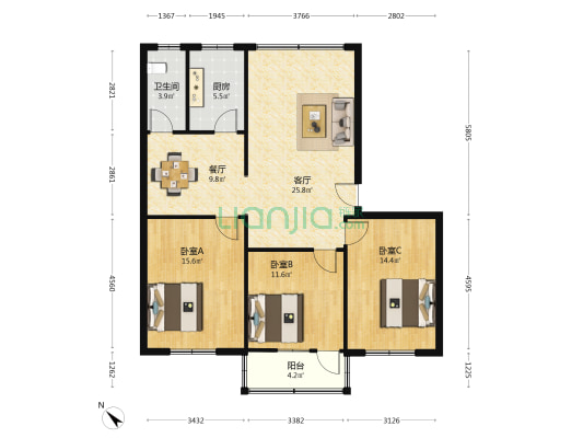 信用社一宿舍 3室2厅1卫 115平方