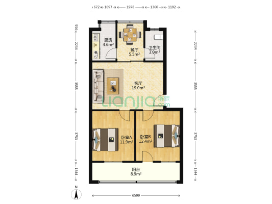 迎宾路电信宿舍 2室2厅1卫 73平方