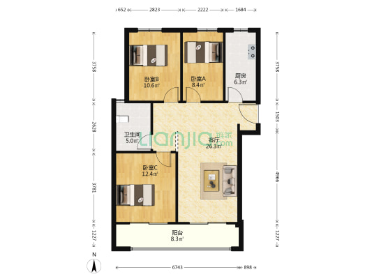 华发峰尚 3室1厅1卫 91平方