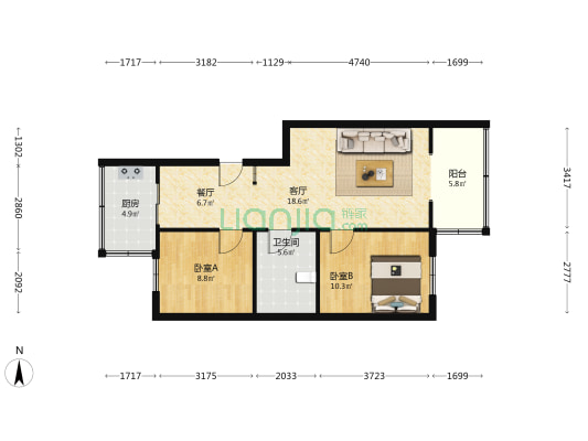 402小区 2室2厅1卫 78平方