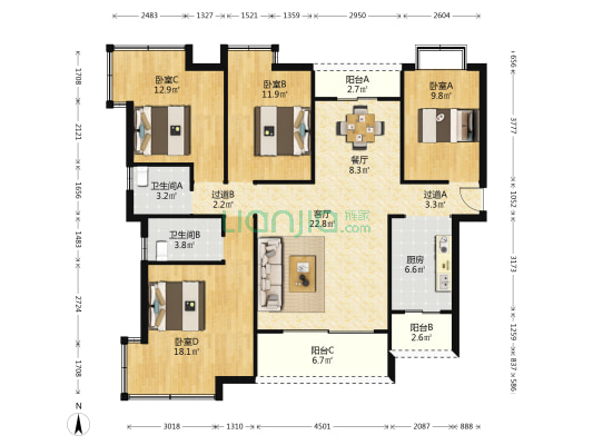 金色家园(广丰区) 4室2厅2卫 137平方
