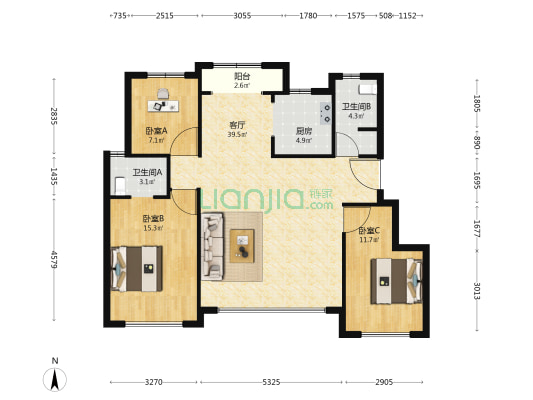 想云湾槿地轩 3室1厅2卫 107平方
