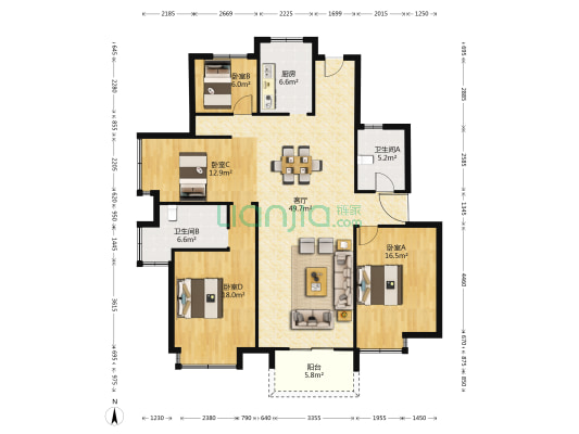金隅观澜时代瀚庭 4室1厅2卫 138平方