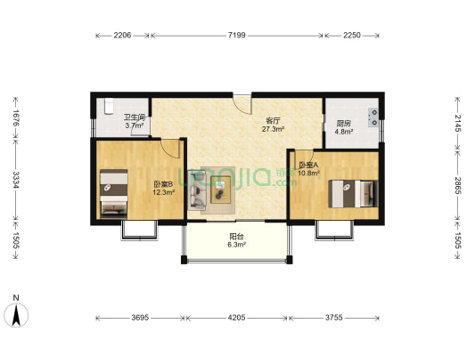 红泰枫华庭 2室1厅1卫 76平方