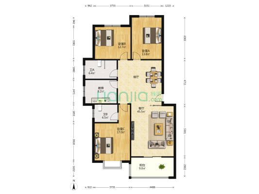 怡和苑西区 3室1厅2卫 146平方