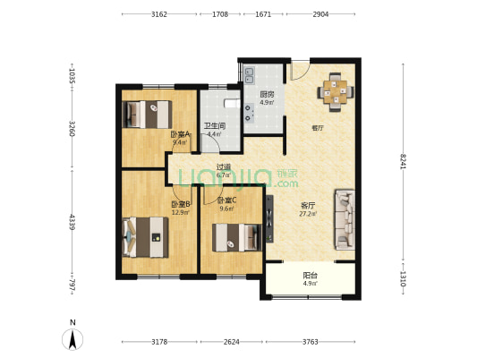 荣园 3室1厅1卫 114平方