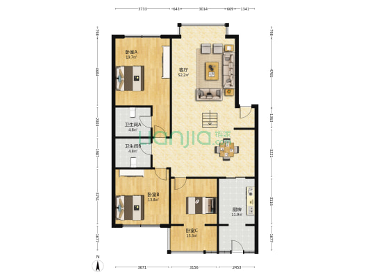 清漪苑 3室1厅2卫 137平方