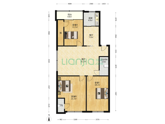 宫后路438号 3室2厅2卫 135平方