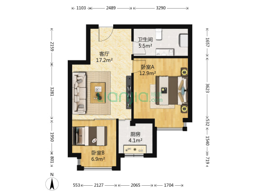 知语山园 2室1厅1卫 54平方
