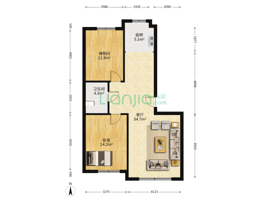 新星宇之洲C区 1室1厅1卫 103平方