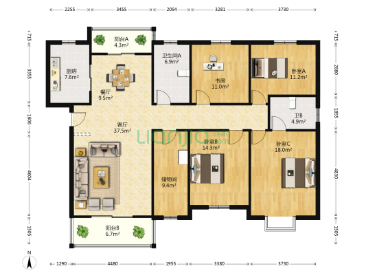 佳景苑(南湖区) 4室2厅2卫 153平方