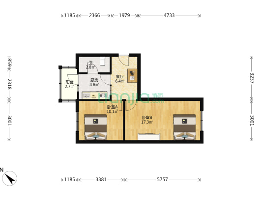 第五方元里 2室1厅1卫 57平方