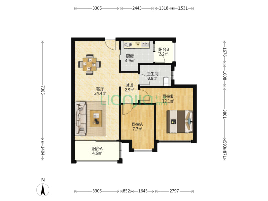 伟腾云星 2室1厅1卫 82平方