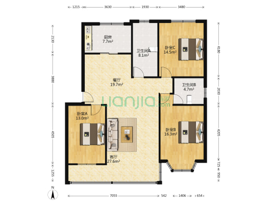 天工华庭 3室2厅2卫 132平方