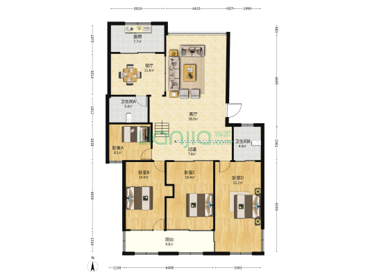 凯捷花园 4室2厅2卫 181平方