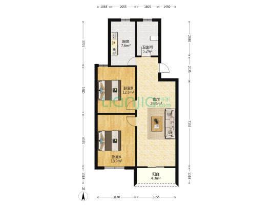 尚城花园北苑 2室1厅1卫 80平方