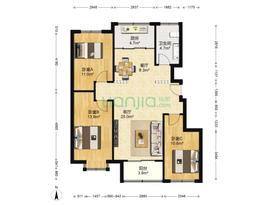 圣联公园世家 3室2厅1卫 110平方