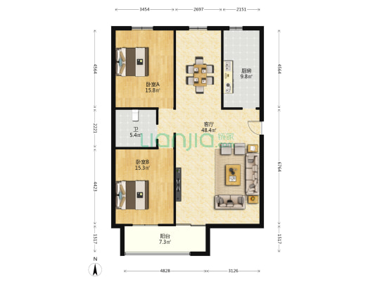 省地震局家属院（东岗西路） 2室1厅1卫 135平方