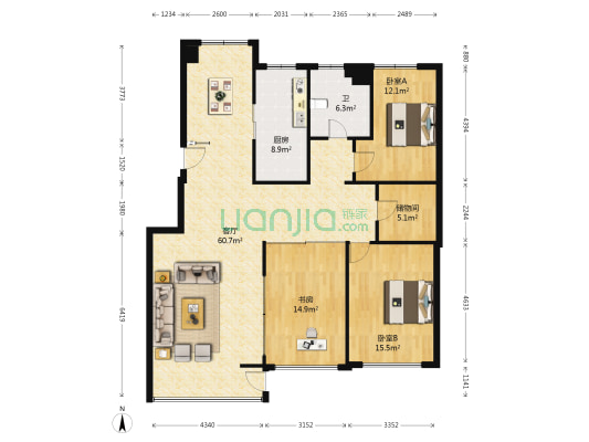 海韵花园 3室1厅1卫 150平方