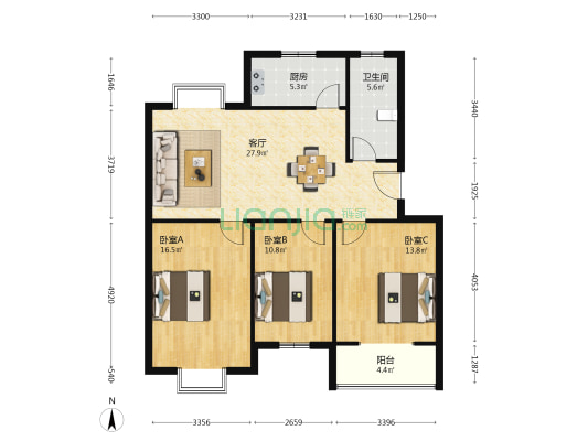 丁晏小区 3室1厅1卫 104平方