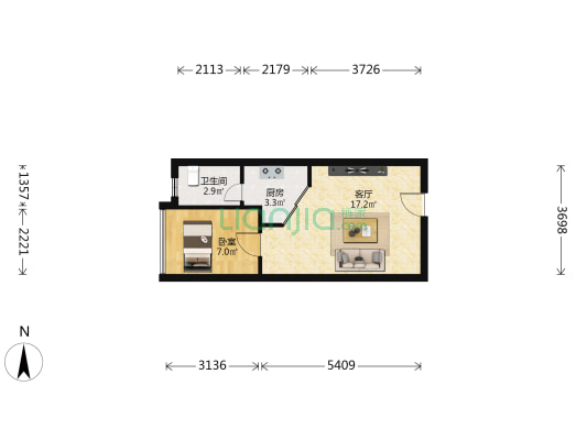 凤翔商业广场 1室1厅1卫 49平方