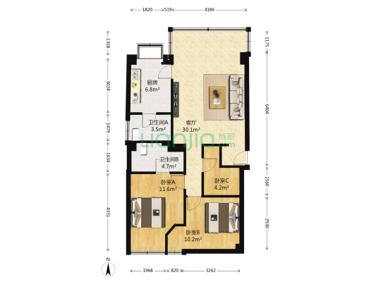 金菊苑 3室1厅2卫 73平方