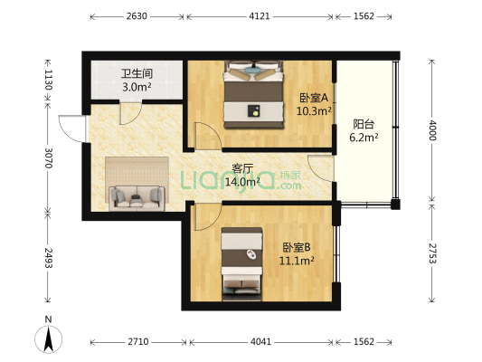 江南公寓 2室1厅1卫 59平方