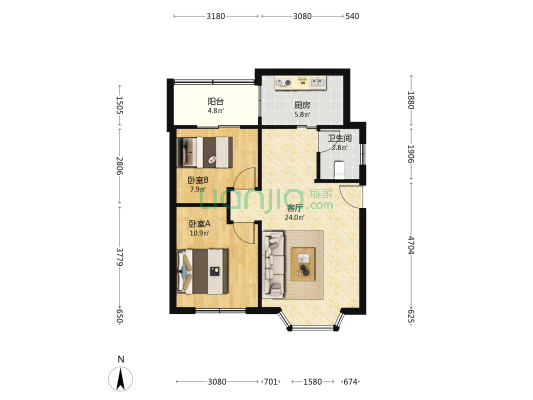 工农院街12号 2室1厅1卫 72平方
