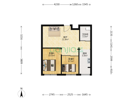 澳海澜庭 2室1厅1卫 63平方