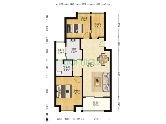 新浦江城(江栀路500弄) 2室1厅1卫 86平方