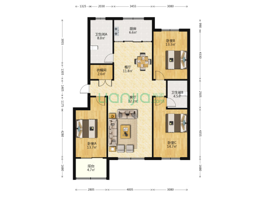 宜嘉家园 3室2厅2卫 145平方