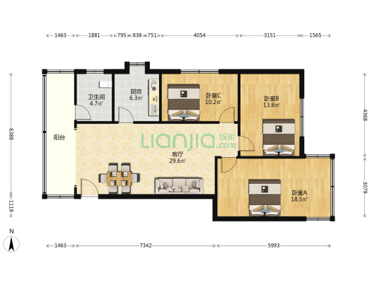 八角塘西巷34号 3室1厅1卫 102平方