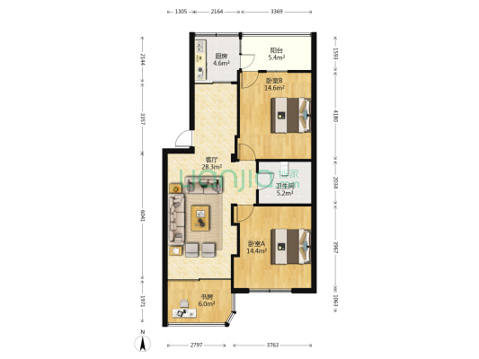 安福楼小区 3室1厅1卫 97平方