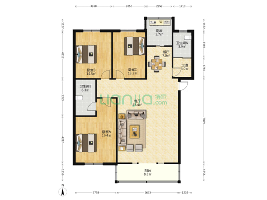 瓜渚湖商住楼 3室2厅2卫 150平方