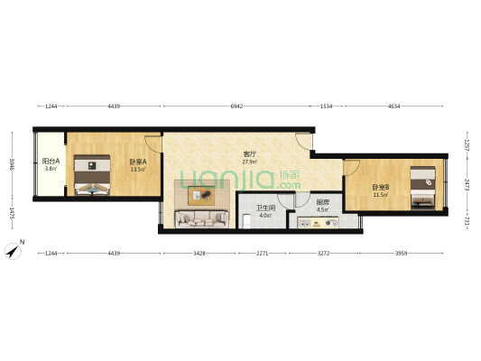 宏盈花园 2室1厅1卫 77平方