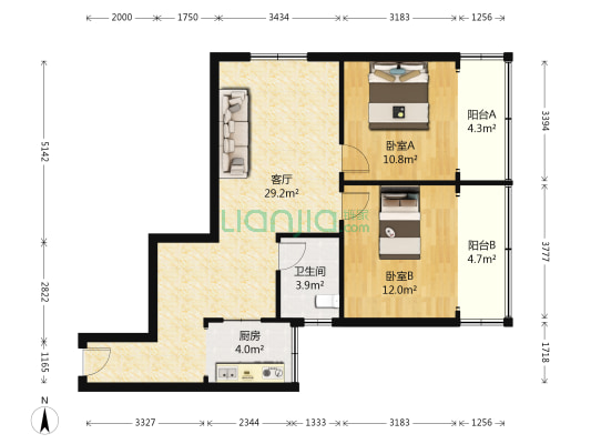 下新河小区 2室1厅1卫 78平方