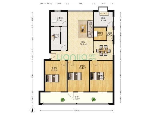 明塘路81号 3室2厅2卫 139平方