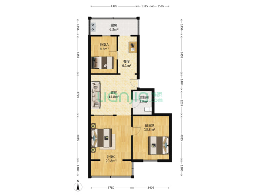 建材小区(小店区) 3室2厅1卫 88平方