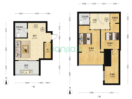 金纪元大厦 3室1厅2卫 108平方