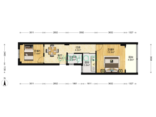 开元新寓 2室1厅1卫 51平方