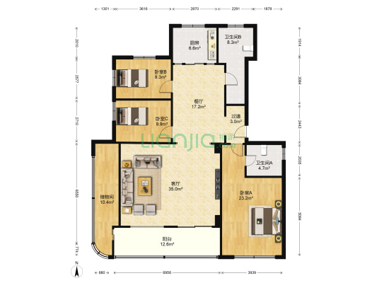 名仕园 3室2厅2卫 162平方