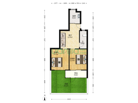 铁路建筑村 2室1厅1卫 54平方