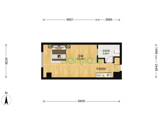 慈溪环球中心 1室0厅1卫 58平方