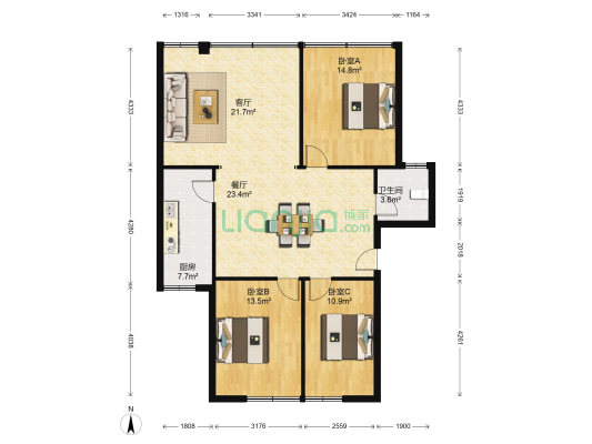 北环路小区 3室2厅1卫 123平方