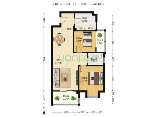 聚诚竹苑 2室1厅1卫 86平方